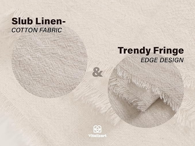 Vitalizart Beige Table Runner 14 x 90 Inches Long Slub Texture Cotton Linen Table Runner for Rustic Home Decorations Dining Room Wedding Decor Reception Bridal Shower Thanksgiving Christmas