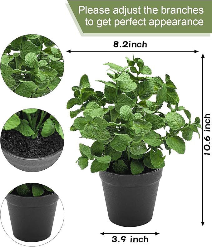 Small Fake Plants Mint Artificial Potted Plants for Home Office Bathroom Shelf Farmhouse Coffee Table Decor (Green)