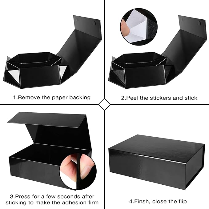 Aimyoo Large Black Collapsible Gift Box with Magnetic Closure Lids 13.8x9x4.3 in, Bridesmaid Groomsman Proposal Boxes, Rectangle Present Box for Graduation Birthday Storage (1 Pack)