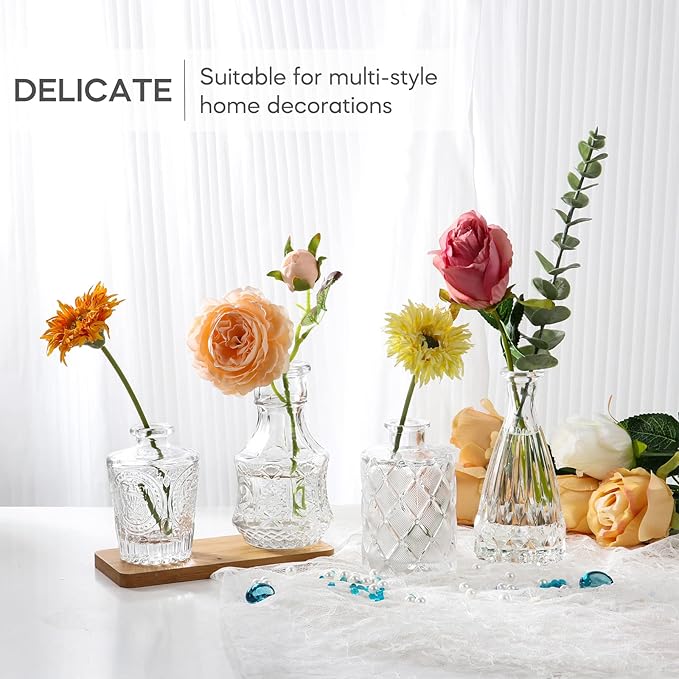 BIGIVACA Glass Bud Vases Set of 12 - Small Clear Flower Vase for Wedding Centerpieces, Home Decor, Party Decorations