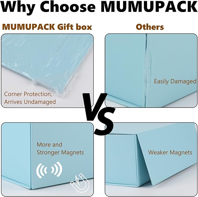 Light Blue Gift Box,16x14x5.3 Large Gift Boxes With Lids For Presents Includes Ribbon And Diy Printable Sticker Paper,Bridesmaid Proposal Box,Magnetic Gift Box For Birthday,Wedding,Graduation