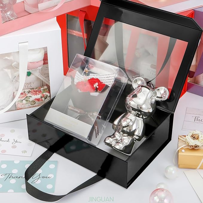 Black Gift Box with Window, Clear Magnetic Gift Box for Present, Groomsman Proposal Box (10.5x7.5x3 Inches)