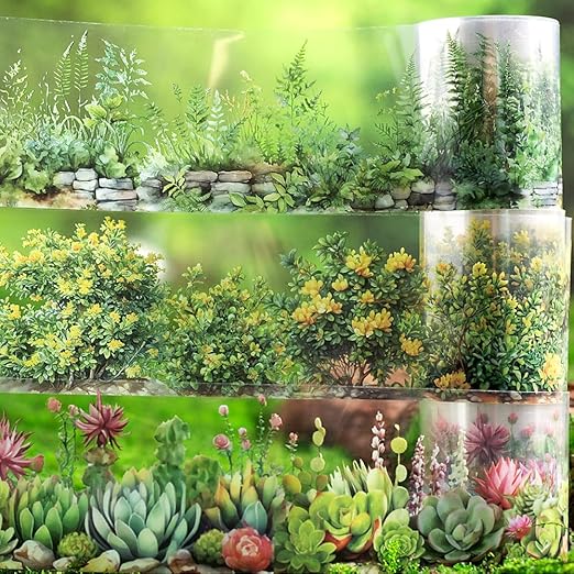 6 Rolls Colorful Floral Washi Tape Set Spring Plant Landscape Scrapbook Tape Vintage Flower Stickers for Journaling Supplies Transparent PET Washi Tapes Junk Journal Scrapbooking Craft Decorative Tape