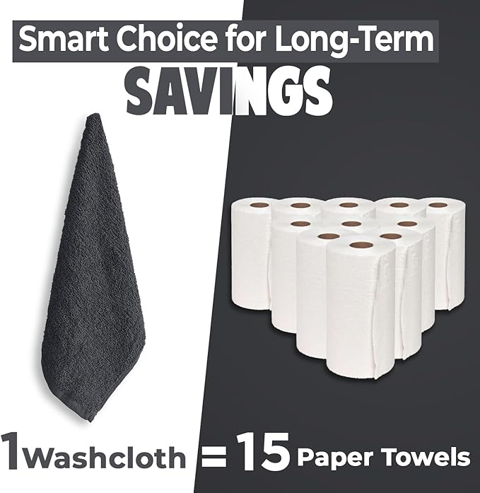 DAN RIVER 100% Cotton Wash Cloths 24 Pack [12x12] Soft & Absorbent wash Rags for Bathroom, Gym, Hotels & Spa Perfect for Everyday Use Fingertip Towels, Dark Gray