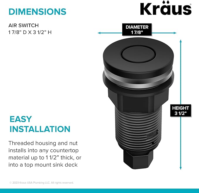 KRAUS Flat-Top Garbage Disposal Air Switch Button in Matte Black, KWDB-20MB