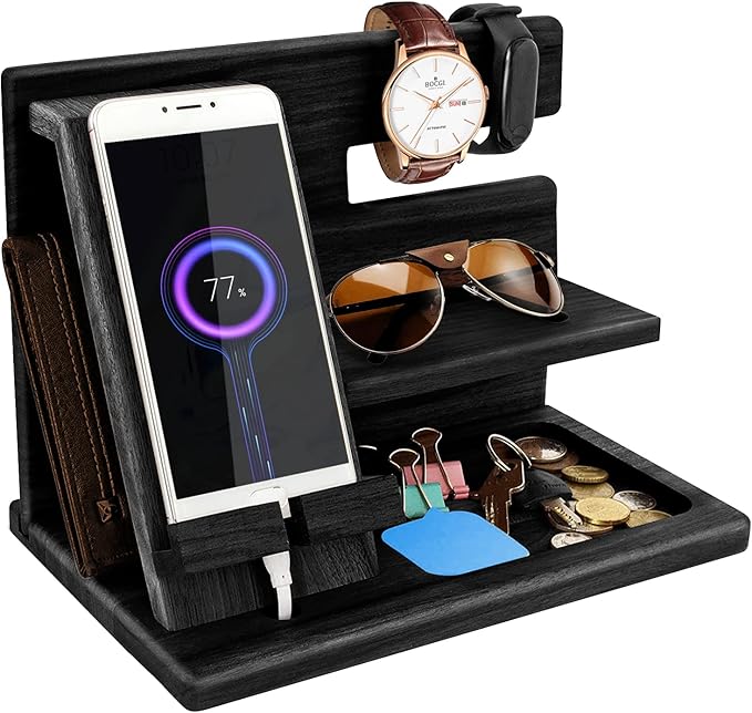 Gifts for Men Bedside Organiser Wood Phone Docking Station Dad Birthday Gifts for Him Nightstand Key Wallet Watch Stand Mens Gifts for Xmas Presents for Dad Husband Boyfriend Anniversary & Christmas