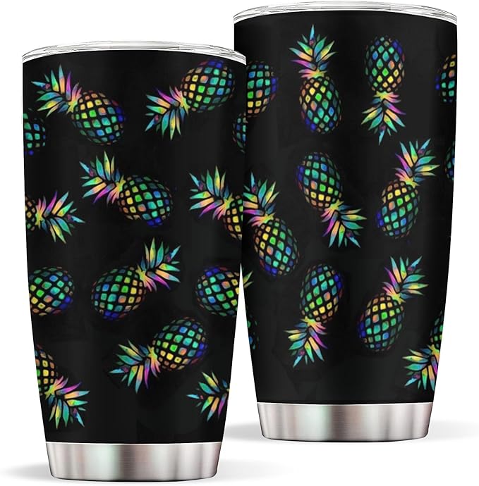 20 oz Pineapple Insulated Tumblers with Straw and Lid, Hawaiian Style Reusable Stainless Steel Coffee Cup Travel Mug for Hot and Cold Drinks Pineapple Gift