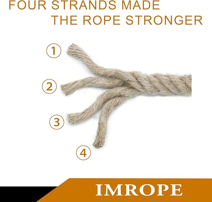 1/2 Inch Diameter Jute Rope, IMROPE Natural Jute Rope Twisted 4 Strands 25 Ft for DIY Arts Crafts, Garden, Home Decorating, Hammock for Indoor and Outdoor Use