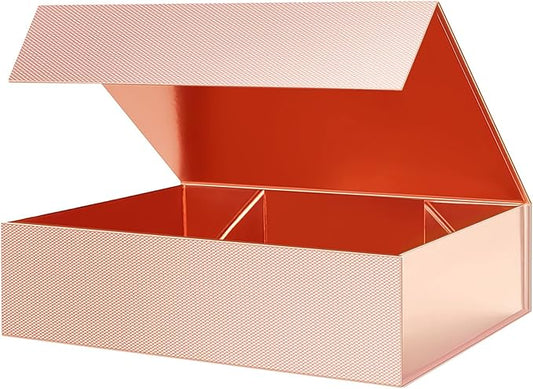 PACKHOME Large Gift Box 13.5x10x3.5 Inches, Sturdy Shirt Box with Magnetic Lid for Multiple Occasions (Glossy Rose Gold)