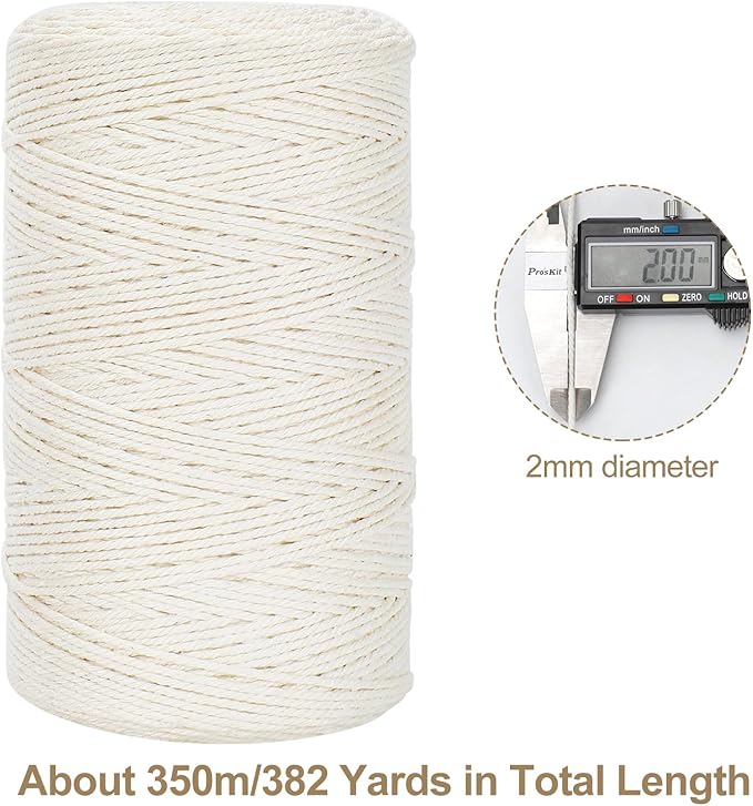 Macrame Cotton Cord - 2mm x 380Yards (1140Feet), Natural Cotton Macrame Rope - 2 Strands Twisted for Wall Hanging, Plant Hangers, Crafts, Gift Wrapping and Wedding Decorations, Army Green