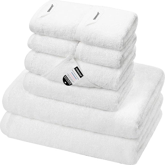 SEMAXE White Bath Towel Set, 100% Cotton Bathroom Towels with Hanging Loops, Luxury 8 Piece Towel Set Include 2 Bath Towels, 2 Hand Towels, 4 Washcloths