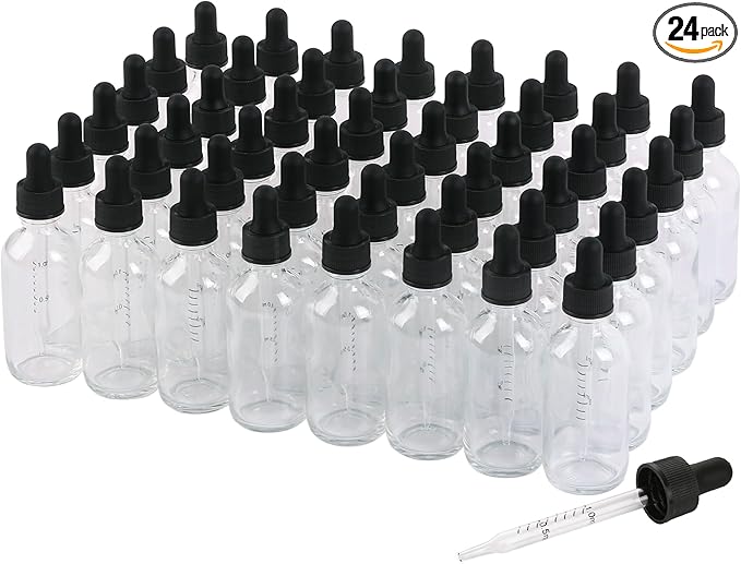 48 Pack, 2oz Glass Dropper Bottle, Preety Texture Tincture Bottles with Precise Scales Eye Droppe, for All Kinds Of Mixed Liquids,Leak-Proof Design for Easy Travel (Clear)