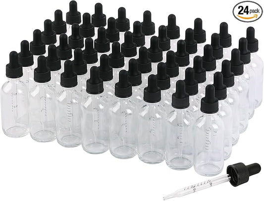 48 Pack, 2oz Glass Dropper Bottle, Preety Texture Tincture Bottles with Precise Scales Eye Droppe, for All Kinds Of Mixed Liquids,Leak-Proof Design for Easy Travel (Clear)