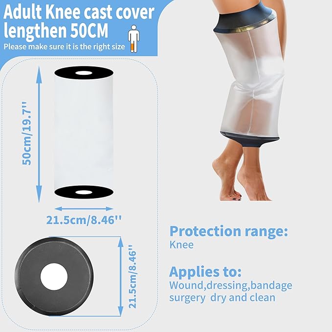 Knee Cast Cover for Shower, Waterproof Bandage and Cast Protector for Knee Replacement Surgery, Wound, Burns Watertight Protection Reusable,