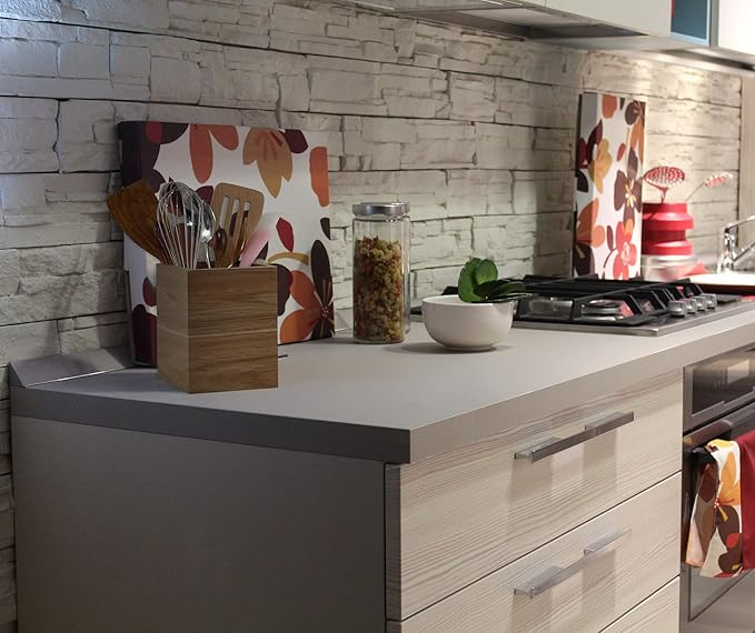 Spiretro Acacia Wood Kitchen Utensil Holder & Organizer – Countertop Cutlery Storage for Cooking Utensils, Spoons, Spatulas, Forks, Whisks & Knives – Lead-Free Lacquer, 5" W x 5" D x 6.5" H