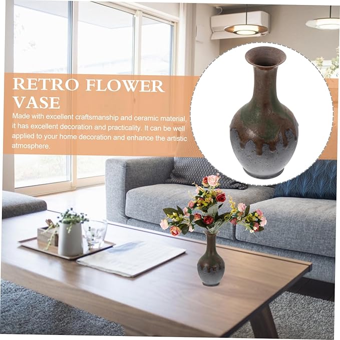 Retro Ceramic Flower Vase for Desktop Floral Arrangements Delicate Stoneware Vase Home Decor with Simple Elegant Design for Fresh Dried Flowers Artistic Accent for Living Office