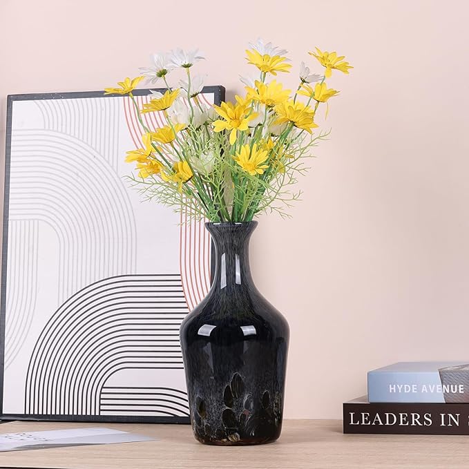 12.2" Tall Hand Blown Glass Vase – Pretty Grey Decorative Flower Vase, Modern Vintage Fusion Home Decor, Colorful Murano Glass Vases for Table Centerpieces, Living Room, Bathroom, Entry Table