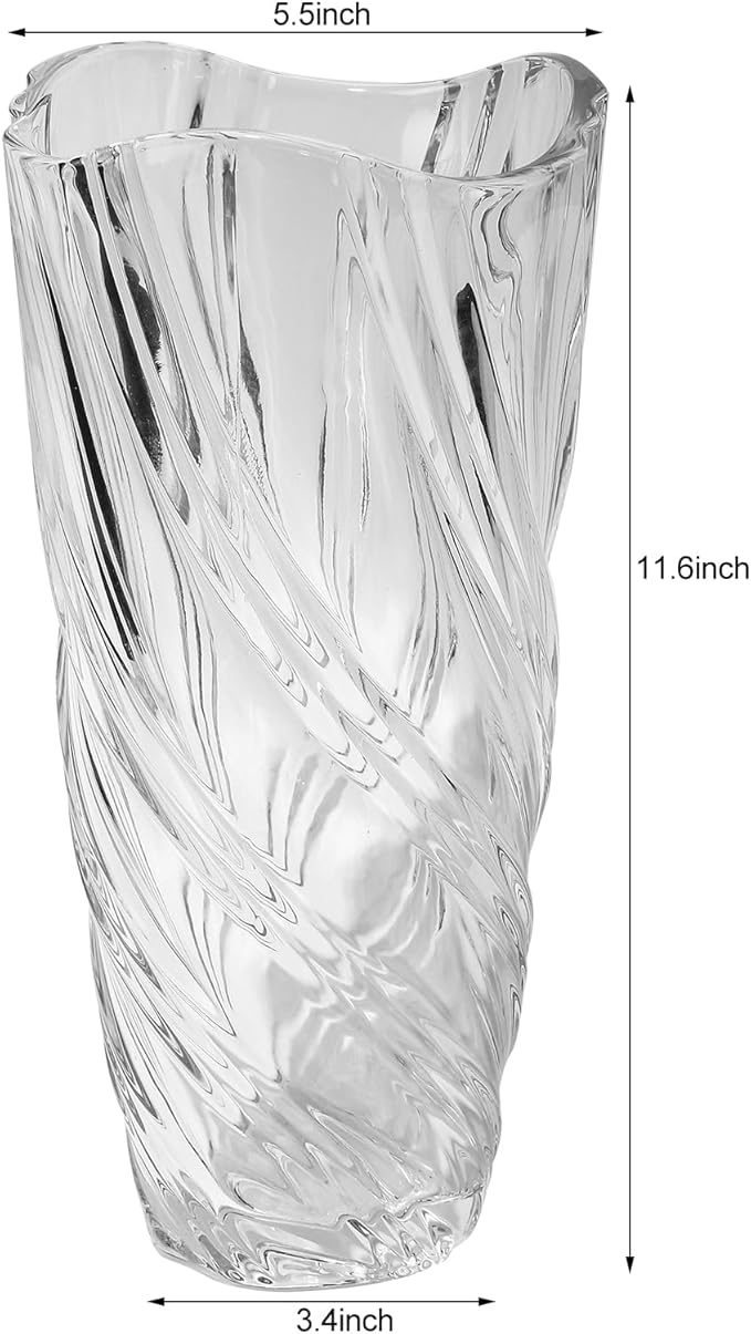 Glass Vase,Elegant Spiral Decorative Centerpiece for Home, Office,Wedding, Stylish Blown Glass Flower Vase, Clear