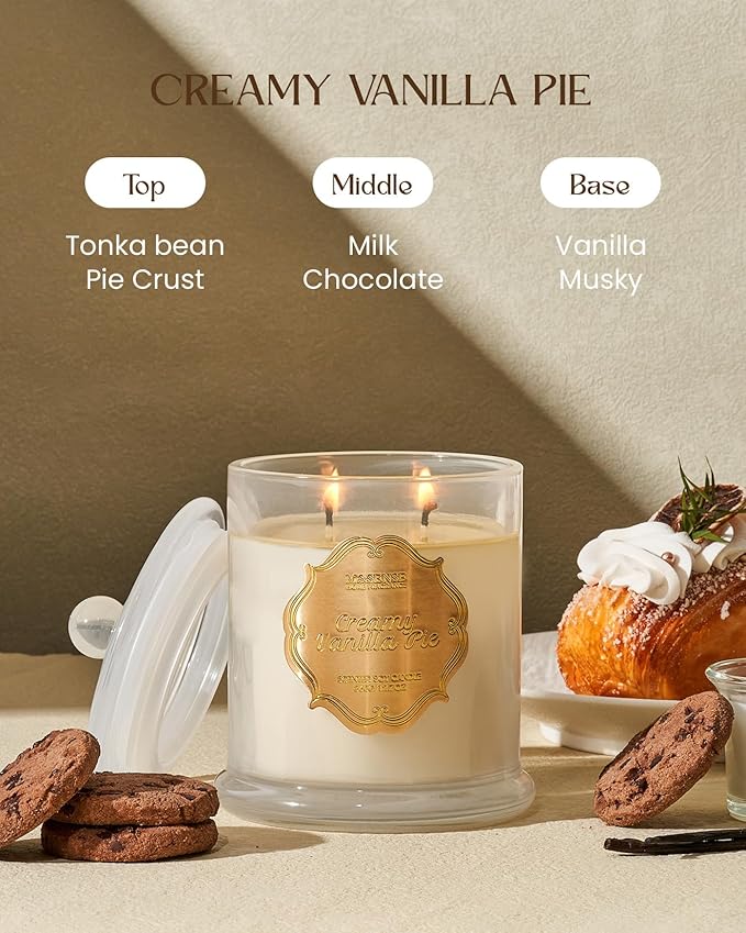 M&SENSE Vanilla Candles for Home Scented, Organic Soy Candles Non Toxic Fall Winter, 12.7oz Large Jar Candle 75 Hours Long Lasting Slow Burning, Strong Scented Housewarming Thanksgiving Christmas Gift
