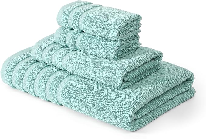 Modern Threads Organic Vines 6-Piece 100% Cotton Towel Set – Yarn Dyed Jacquard & Solid – Includes 2 Bath Towels, 2 Hand Towels, 2 Washcloths – Absorbent, Quick Dry, Soft & Durable – Aqua