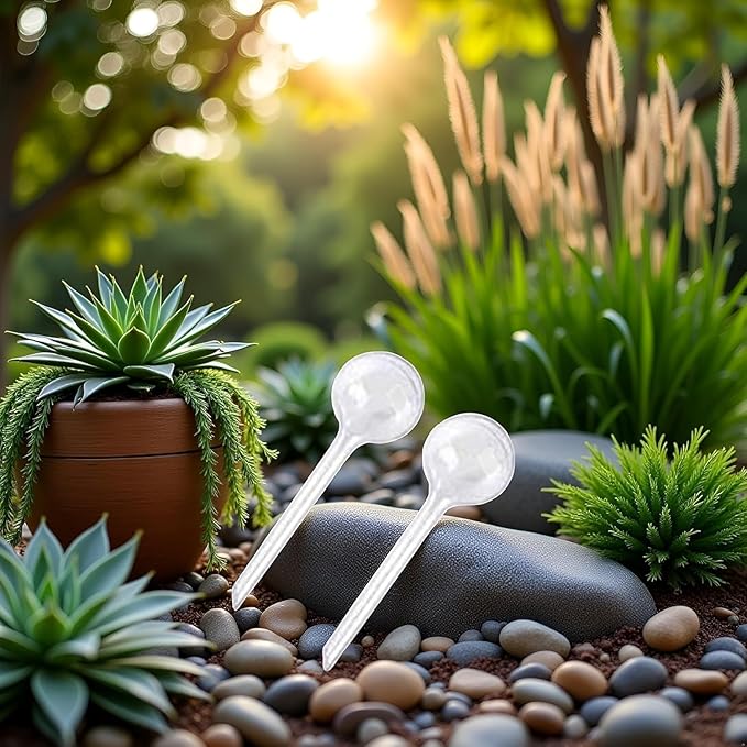 2Pcs Plant Watering Globes, Automatic Self Watering Bulbs, Plastic Stakes for Indoor Outdoor Potted Plants, Garden Irrigation Device