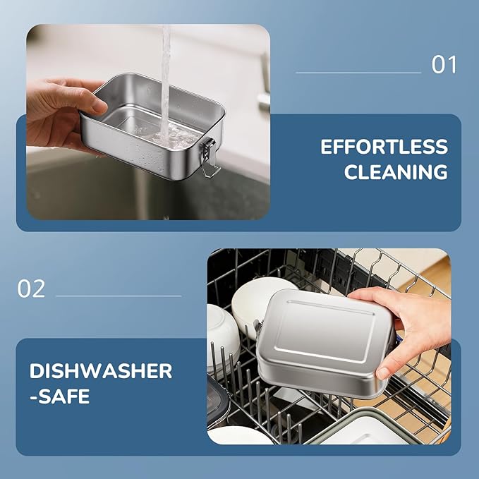 G.a HOMEFAVOR Bento Lunch Box, Stainless Steel Lunch Containers Leakproof with Removable Divider, Metal Lunch Containers, 800 ml, Dishwasher Safe