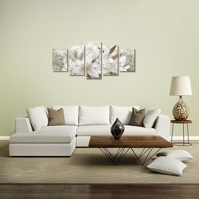 LUDUHU White Orchid Flowers Canvas Print - Abstract Floral Wall Art Painting Decor for Home Decoration Artwork Picture Bedroom (B,Oversize 40x20inch)