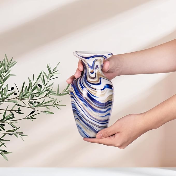 KAMMAK Colored Glass Vase, Beautiful Hand Blown Decorative Vase, Modern Art Vase for Flower Mantle Dining Table Centerpiece, Entryway Living Room Wedding Decoration, FH013