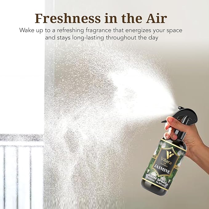 Room Spray Air Freshener Odor Eliminator Spray for Home, Bathroom & Office Long Lasting Floral Mist Deodorizer, Non Toxic Natural Air Spray for Bedding, Fabric & Furniture, 500 ml,16.9 fl oz (Jasmine)