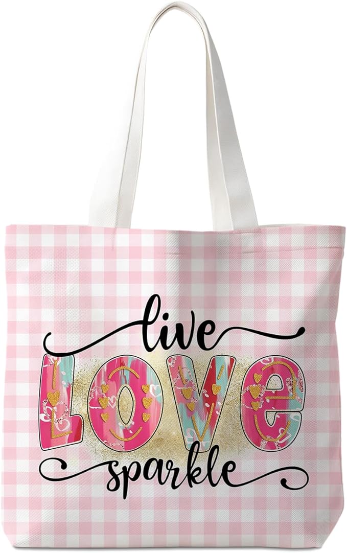 Animals-Flowers-Fruits-Bow Valentines Canvas Heart Tote Bag, Coquette Reusable Shopping Grocery Bags