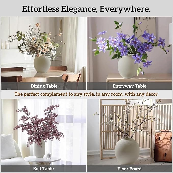 Large White Ceramic Vase, 10.8 inch Tall Textured Flower Vase, Minimalist Vintage Farmhouse Decor for Home, Living Room, Shelf, Table, Wedding Gift & Entryway Decoration (Sandstone White)