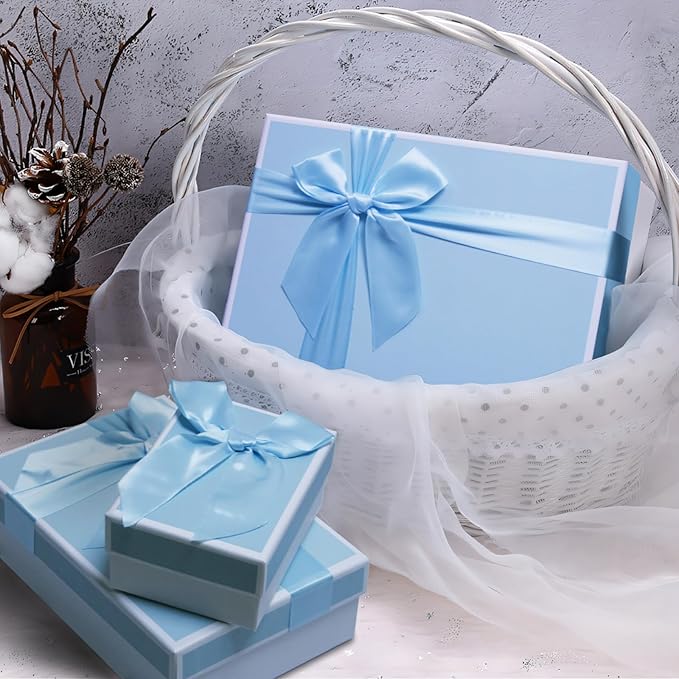 Airuisike Gift Boxes With Lids, Set of 3 Blue Gift Boxes For Presents, Elegant Present Boxes For Gifts, Assorted Gift Wrap Boxes