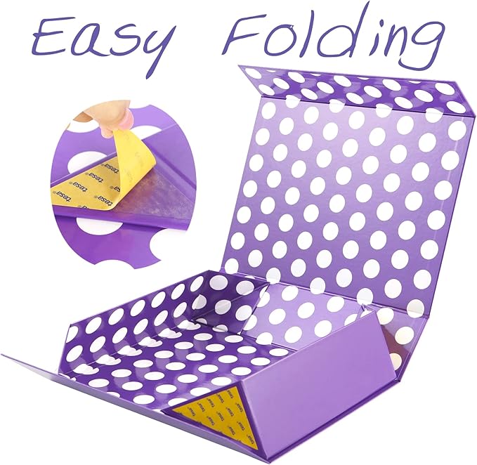 GREEN BEAN Gift Box 13x9.7x3.4 Inches, Large Purple Gift Box with Lid for Presents, Magnetic for Clothes, Shirt (Glossy Metallic Purple, Dot Design Inside)