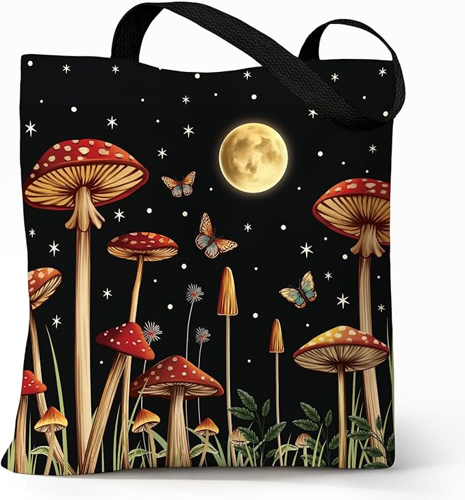 Cute Aesthetic Canvas Tote Bag for Women, Reusable Foldable Shopping Cotton Shoulder Totebag with Zipper Pocket