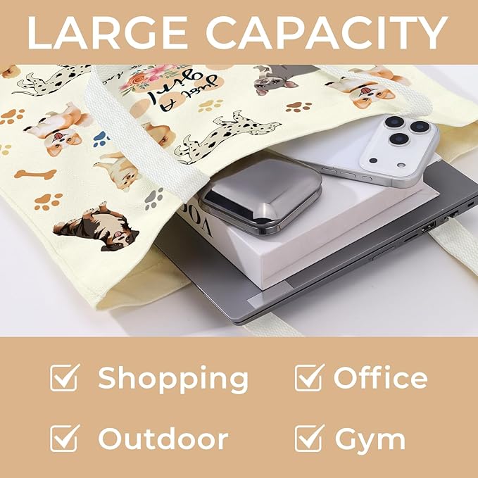 Cute Aesthetic Canvas Tote Bag for Women, Reusable Foldable Shopping Cotton Shoulder Totebag with Zipper Pocket