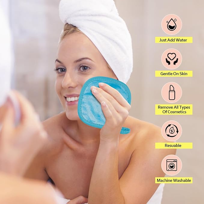 HOMEXCEL Makeup Remover Cloth 12 Count (Pack of 1), Reusable Makeup Remover Pads, Washable Ultra Soft Facial Cleansing Cloths For All Skin Types, 5 X 5 In, Blue