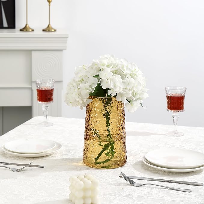 Amber Glass Vase, Flower Vases for Bouquet, Modern Glass Vase for Flowers, Large Vases for Living Room, Bedroom, Kitchen, Office, Wedding, Dining Table, 8 Inches