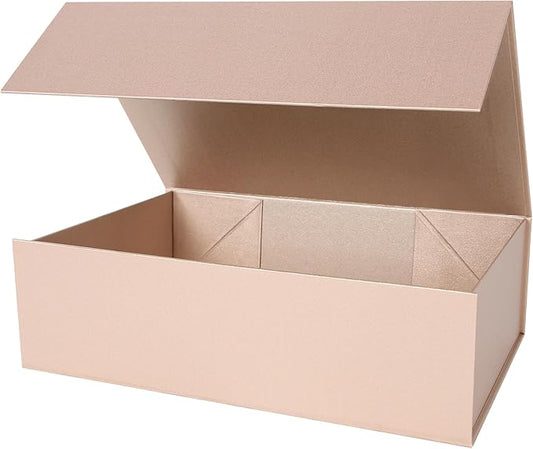 Aimyoo Gold Collapsible Gift Box with Magnetic Closure Lids 13.8x9x4.3 in, Large Bridesmaid Groomsman Proposal Boxes, Rectangle Present Box for Graduation Birthday Storage 1 Pack
