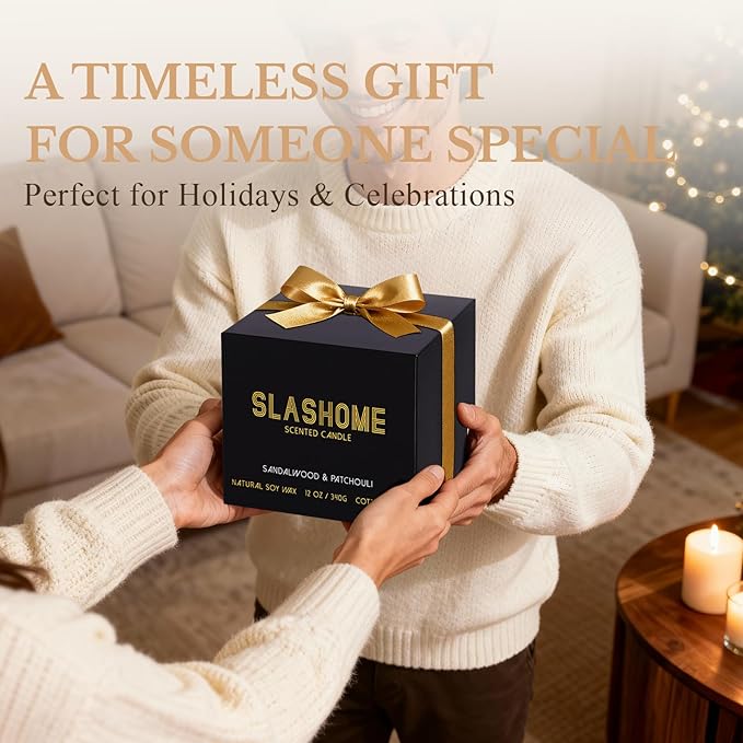 Patchouli Amber Candle, Large 3 Wick 12oz Soy Candle for Home Scented, Luxury Elegant Jar Candle Gift for Women & Men, Long-Lasting Non-Toxic Burn 60+ Hours, Warm Earthy Aromatherapy Home Décor