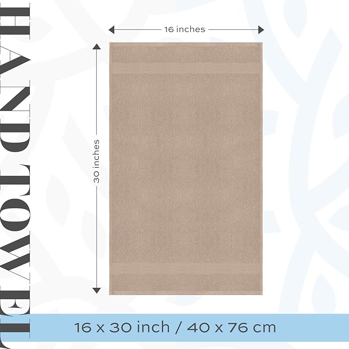 White Classic Luxury Taupe Hand Towels - Soft 100% Turkish Cotton | Highly Absorbent Hotel spa Bathroom Towel Collection | 16x30 Inch | Set of 6