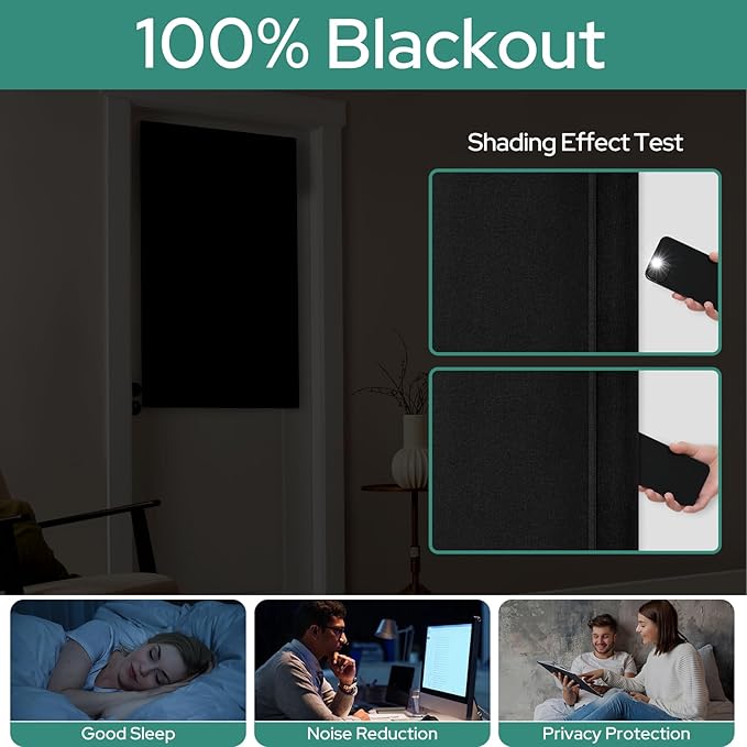 HOMEIDEAS 100% Black Linen Blackout French Door Curtains, Privacy Door Window Curtains, 34 X 40 Inch Room Darkening Blinds, Thermal Insulated Shades for Bedroom, 1 Panel