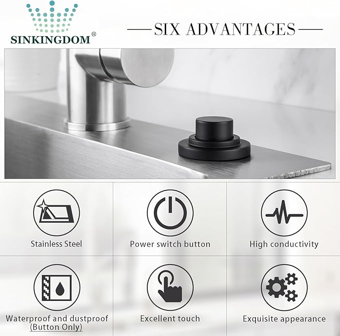 SinkTop Air Switch Kit with Matte Black Long Button (Full Brass) for Garbage Disposal, Single Outlet
