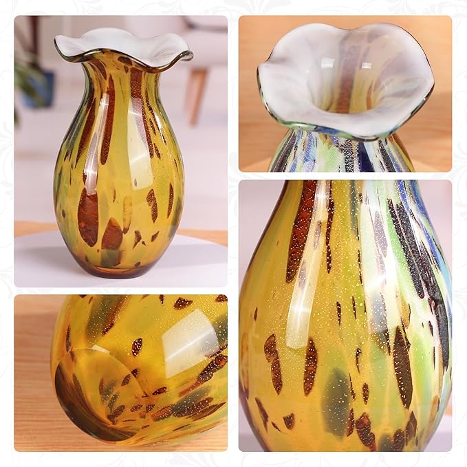 KAMMAK Colored Glass Vase, Beautiful Hand Blown Decorative Vase, Modern Art Vase for Flower Mantle Dining Table Centerpiece, Entryway Living Room Wedding Decoration, FH008
