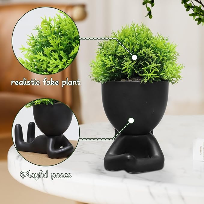 Zerzsy Bathroom Shelf Decor Accent Women Cute Cubicle Accessories Artificial Plants Pot Head Cute Human Shape Desk Decoration Office Décor for Women, Bathroom Office Plants- Set of 1