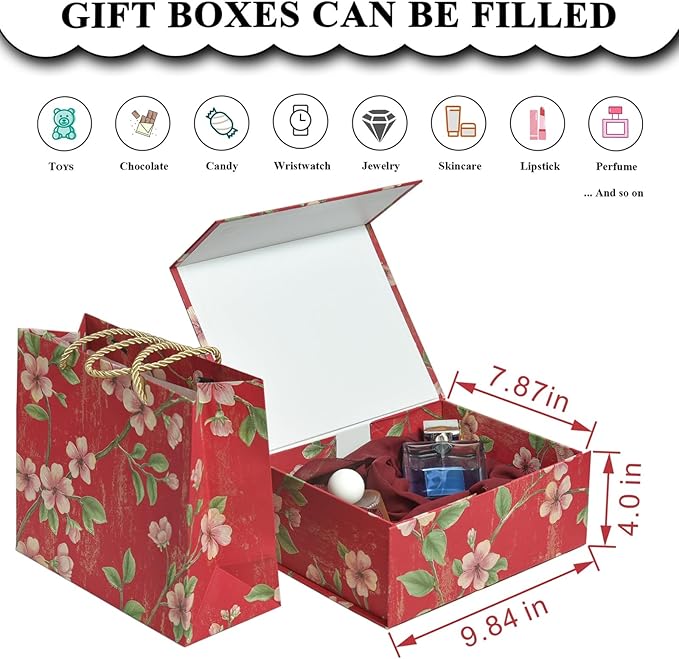 Luxury Gift Box with Magnetic Lid, Finished Size 9.8×7.9×4 In,Collapsible Rectangle Storage Box with Gift Bag for Wedding,Birthday, Party,Christmas,Graduation Gift