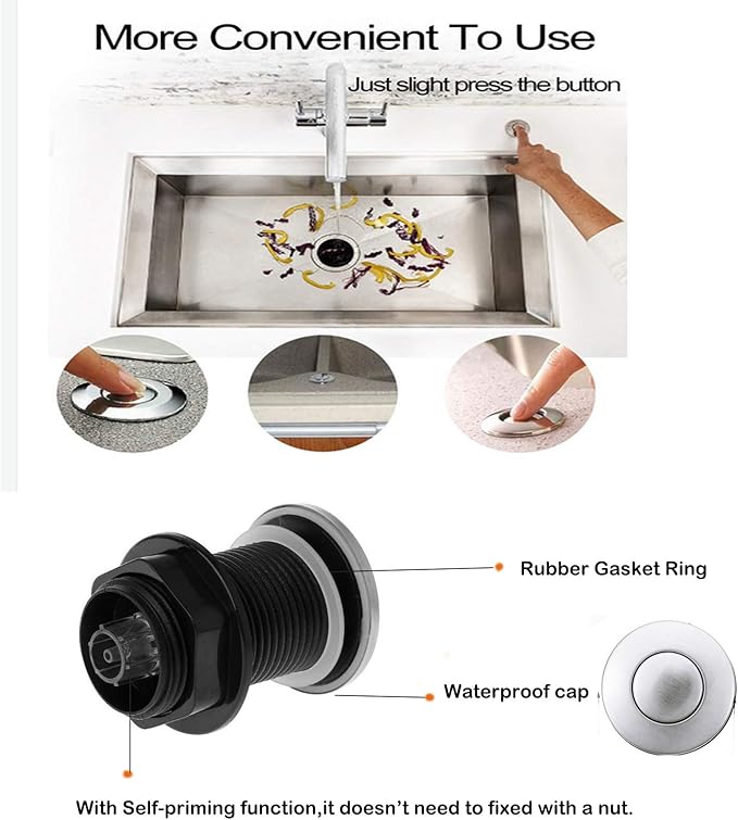 𝟐𝟎𝟐𝟓 𝙐𝗽𝒈𝒓𝒂𝒅𝒆𝒅 Sink Top Push Button with Air Hose Replacement, Air Switch Button for Garbage Disposal Air Actived Switch Sink Garbage Disposal Parts by Ketofa