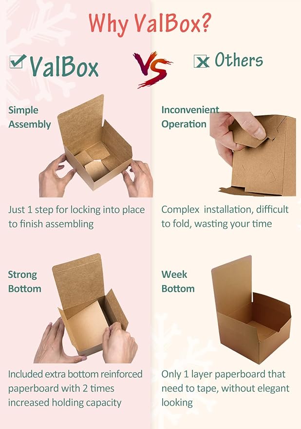 ValBox 8x8x4 Inches Gift Boxes 12 PCS Brown Paper Gift Boxes with Lids for Gifts, Wedding Present, Bridesmaid Proposal Box, Birthday Party Favor, Easy Assemble Box with 66ft Twine