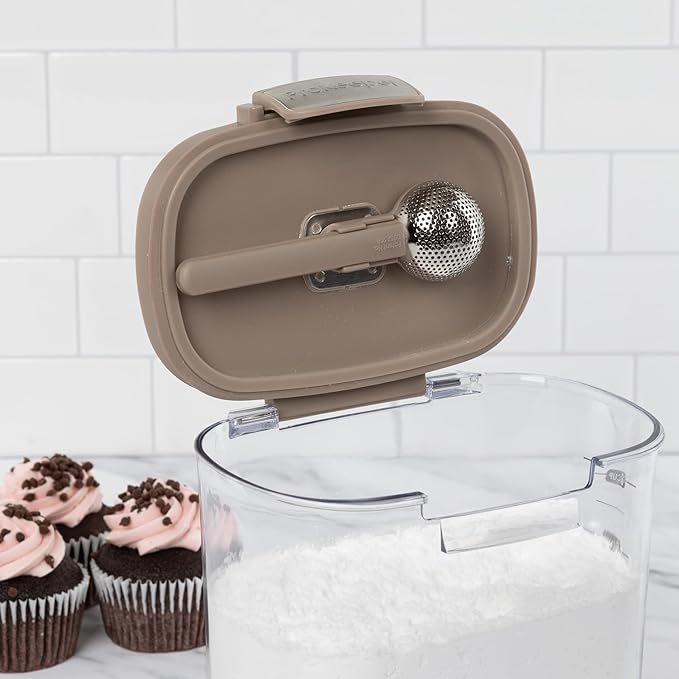 ProKeeper+ 9-Piece Airtight Food Storage Container Set – Clear Plastic Flour and Sugar Canister Set with Magnetic Accessories for Kitchen Organization (Taupe, 9-Piece)