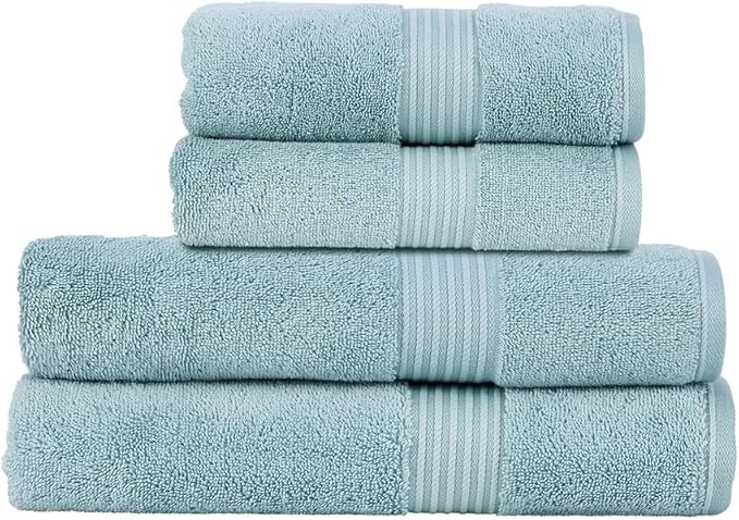 Christy Supreme Hygro 4 Piece Towel Set | Mineral Blue | 100% Luxury Supima Cotton | Ultra Soft | Super Absorbent | 650GSM | 2 Bath Towels 2 Hand Towels