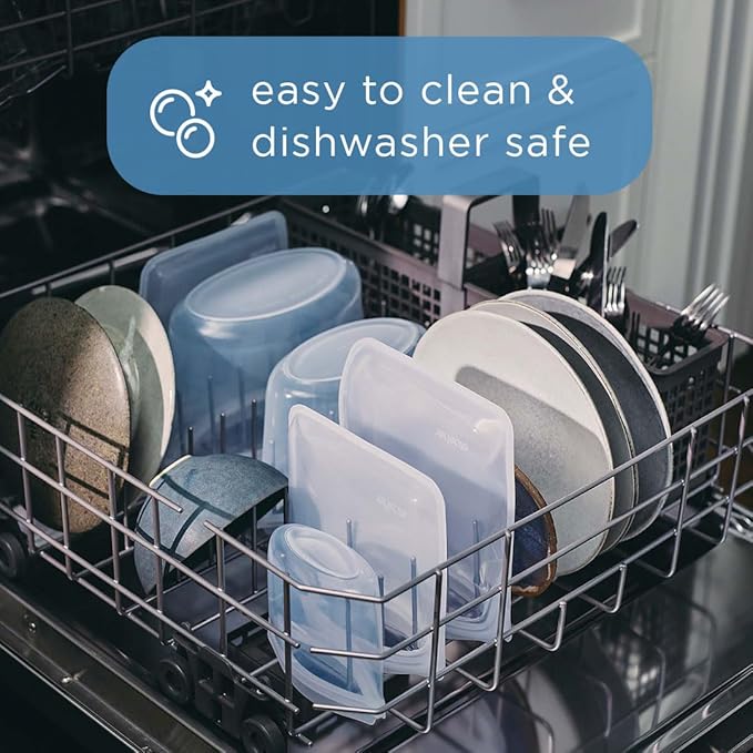 Stasher Premium Silicone Reusable Food Storage Bag, Clear | Microwave, Sous Vide, Dishwasher, Oven and Freezer Safe | BPA Free, Leak-free, Eco-friendly, 8-Cup Bowl (Pack of 2)